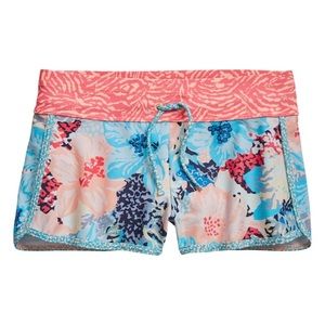 Athleta Pink and Blue Swim Trunks Floral Watercolor Design